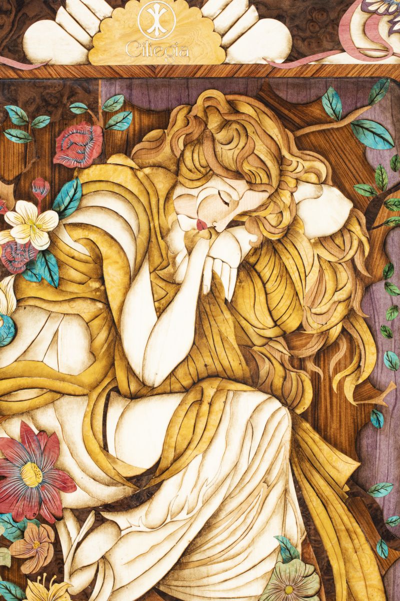 Tranh Khảm Gỗ Thiếu Nữ Bên Rừng Hoa 3