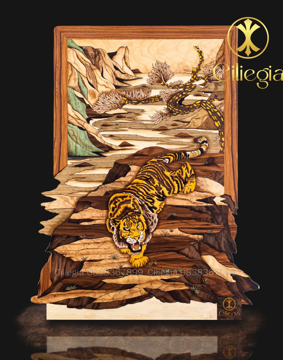 Tranh Khảm Gỗ Mãnh Hổ Sơn Lâm